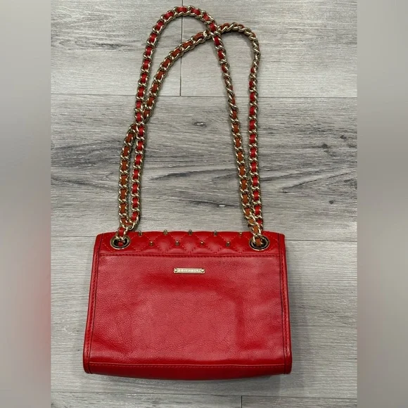 REBECCA MINKOFF Mini Studded/Quilted ‘Affair’ Chain Strap Bag Red w/ Gold Studs - Picture 3 of 11